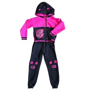 365 Kids Garanimals Girls 2pc Tracksuit Set Size 5 Pink Black Bear Hoodie Jogger